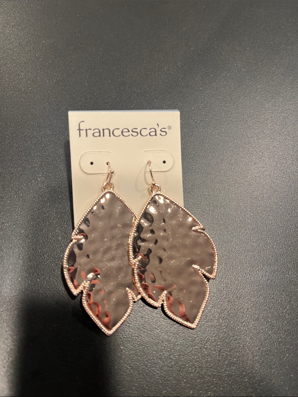 Francesca's Rose Gold Hammered Leaf Earrings
